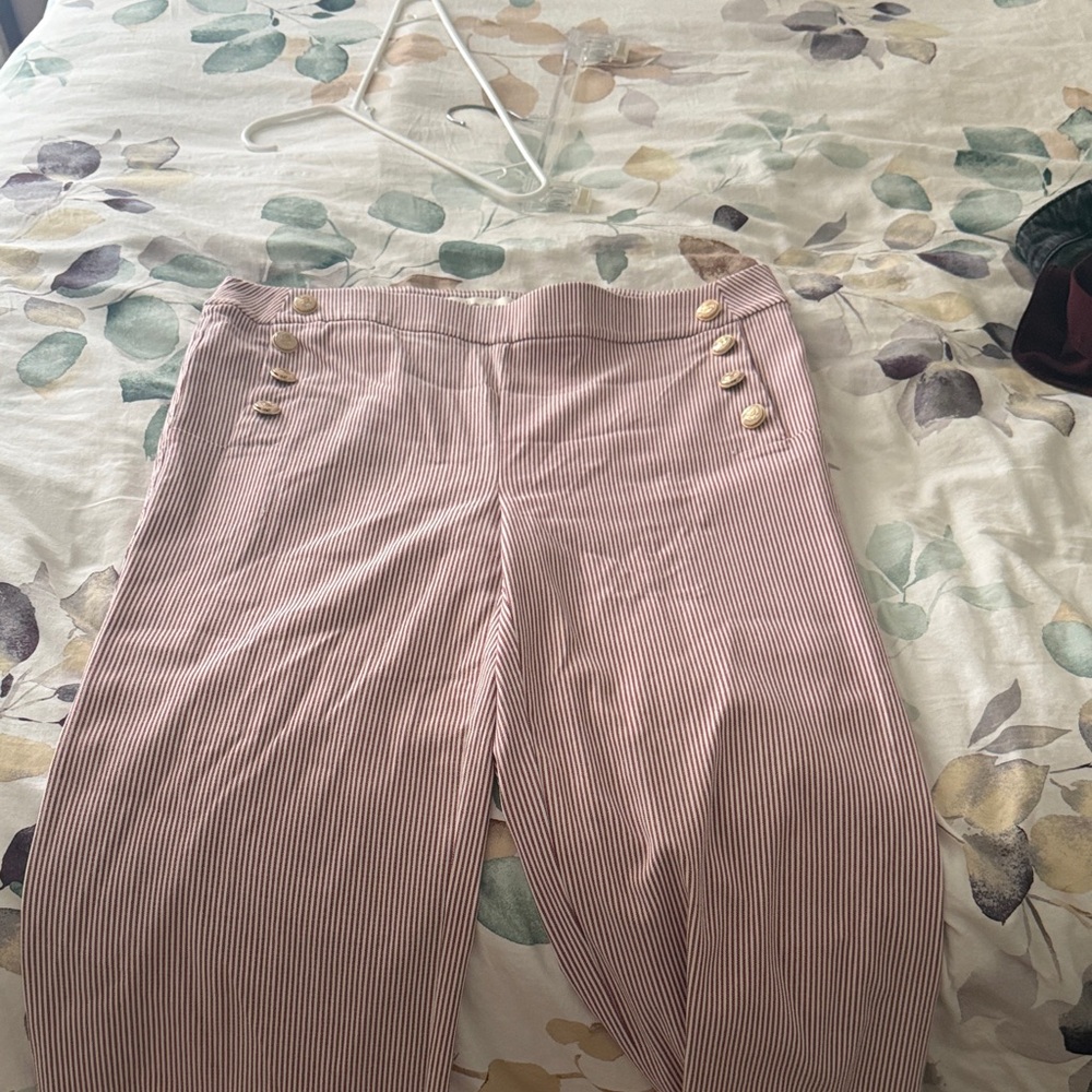 High-Rise maroon and white Striped Wide-Leg Crop Pants